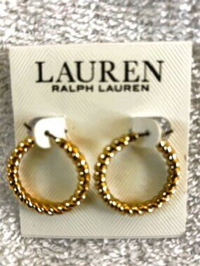 Ralph Lauren gold tone Twisted Rope Hoop pierced earrings NWT